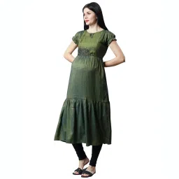 cee 18 Cotton Rayon A-Line Flaired Maternity Feeding Kurti with Zippers | Pregnancy & Breastfeeding Dress for Women image 2