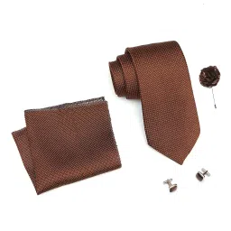 rizoro Mens Plaid Dotted Silk Necktie Gift Set With Pocket Square Cufflinks & Brooch Pin Formal Tie With Leatherite Box (A10RX Free Size) | (Leather Gift Box) (Pack of 4) image 4