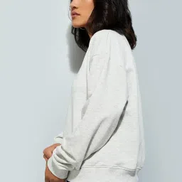max Women Cotton Crew Neck URB_N Relaxed Fit Solid Sweatshirt image 3
