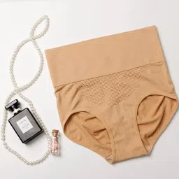 rsp thakore enterprise High-Waist Seamless Tummy Control Underwear, Nude Beige, Breathable Mesh image 1