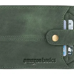 amazon basics Leather Wallet | 7 Card Slots | 1 Zipper Compartment | for Men (Olive Green) image 2