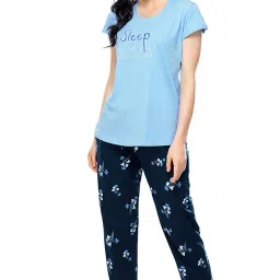 zeyo Women's Cotton Floral Printed Relaxed Night Suit Set Of Top & Pyjama 5310 image 3