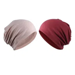 myaddiction 2 Pieces Cotton Slouchy Baggy Beanie Chemo Hat Slouchy Cap Khaki+Red image 3
