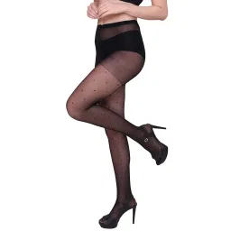 plumbury Women's/Girls's Nylon Spandex Pantyhose Polka Dot Texture Sheer Stockings, Free Size, Black image 3