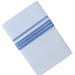 sri raajam textiles Mens 100% Pure Cotton Cream Colour Kerala Dhoti, Zari Border 4.00 Metres Size Double Layer Mundu/Veshti Orange image 1