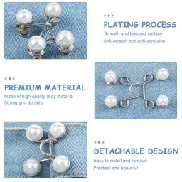 amiqus Pearl Waist Buckle for Jeans, Detachable Button Pins, No-Sew Waist Tightener, Silver, (2 Pcs) image 4