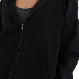 drobe Plain Solid Cotton Relaxed Fit Hooded Neck Full Sleeve Casual Zipper for Women image 2