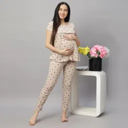 dzzo Women's Cotton Printed Maternity Night Suit | Comfortable Feeding Night Dress | Soft & Breathable Nursing Pajama Set image 4