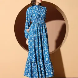 kzully | Dress for Women | Boho Floral Maxi | Long Sleeve High Neck | Anarkali Style A-Line | Casual & Ethnic Wear image 4