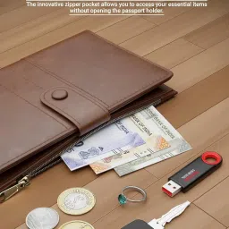 fedus Premium Passport Holder for Men, Passport Holder for Women Passport Cover Case Wallet with Card Holder, RFID Protected Travel Accessories Organiser, Brown, Faux Leather image 3