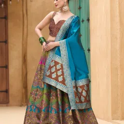 purvaja Women's Kanjiwaram Semi-Stitched Lehenga choli image 1