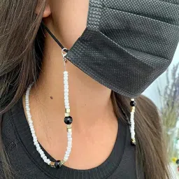 krivat Mask Chain | Mask Chains for Women Stylish Combo | Crystal Moti Mask Holder Beaded | Eye Glasses Necklace and String Holder| 24" Inch image 4