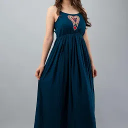 Women's Rayon Sleeveless Embroidered Anarkali Kurti (Royal Blue) image 4