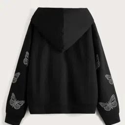 pdkfashions Casual Butterfly Printed Long Sleeve Front Zipper Hoddie for Women (Black) image 1