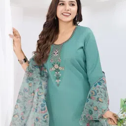 ras rani Women's Cotton Kurti Set with Pant and Dupatta ? 3 Piece Set, 3/4 Sleeve Ethnic Wear for Daily & Festive Use image 4