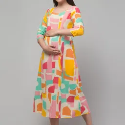 zuvino Maternity Dresses for Women || Baby Feeding Dresses with Zipper for Pregnant Women || Plus Size Pregnancy Wear || Maternity Gown for Photoshoot. image 1