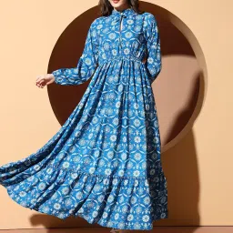 kzully | Dress for Women | Boho Floral Maxi | Long Sleeve High Neck | Anarkali Style A-Line | Casual & Ethnic Wear image 5