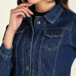 hrikshika fashion Women's Cotton Denim Jacket Full Sleeves Comfort Fit Collar Jacket image 3