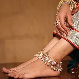 jaynen Women's Traditional Jewelry Rajwadi anklet Handmade with Meenakari Gold Plated Doli Payal/Anklet/Pajeb/Ghungroo Pattilu image 2