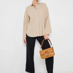 styli Women Spread Collar Casual Shirt - Solid Opaque Design with Button Placket, Long Sleeves, and Curved Hem, Stylish Everyday Wear Shirts for Women image 1