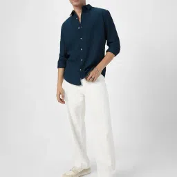 urbano fashion Men's Cotton Full Sleeve Regular Fit Textured Shirt with Spread Collar image 5