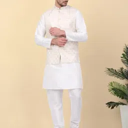 kraft india Men's Sequins Silk Jacquard Sleeveless Nehru Jacket, Size- Small image 5