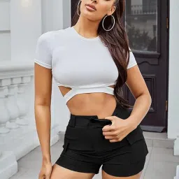 Women's Shorts Flap Pocket Side Cargo, Cotton Short Cargo, Women Shorts, Two Pocket Cargo, Women's Casual High Waist Cargo Shorts with Pockets,Two Pocket image 3