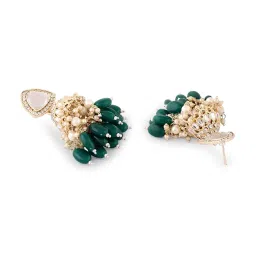 zaveri pearls Green Stones Cluster Beads Drop Jhumka Earring For Women image 3