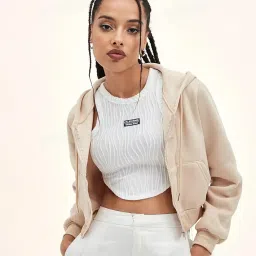 sxv style Basic Solid Cropped Zipper Hoodie for Women image 3