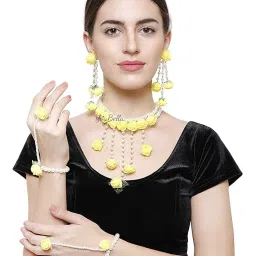 youbella Jewellery Set for women Floret Gota Patti Necklace, Earrings, Bracelet & Maang Tika For Women & Girls (Mehandi/Haldi) image 1