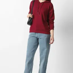 van heusen Women's Hooded Solid Sweatshirt| Full Sleeve Ribbed Hem Casual winterwear image 4