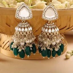 zaveri pearls Green Stones Cluster Beads Drop Jhumka Earring For Women image 1