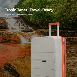 provogue Cascade Hard-Sided PP 55 Cm Cabin Luggage Suitcase | Expandeble Space with 8 Wheels Trolley Bags for Travel |Lightweight with Combination Lock|5 Year Warranty (Timberwolf Grey/Burnt Orange) image 1