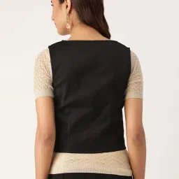 cottinfab Women Black Solid Lightweight Waistcoat image 2