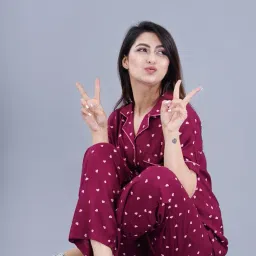 mintmarie Women's Printed Night Suit Shirt and Pajama Set image 4