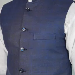wintage Men's Poly Viscose Blue Nehru Jacket image 3