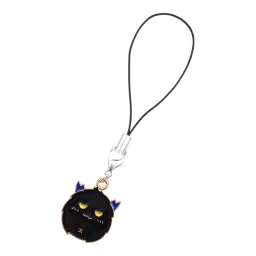 Cute Black Cat Phone Charm, Enamel Mobile Strap with Yellow Eyes, Blue Ears image 2