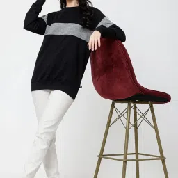 LEOTUDE Women's Casual Loopknit Boyfriend/Loose Fit Round Neck Sweatshirt (Color Grey) image 3