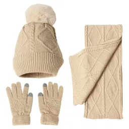 merishopp Winter Hat Scarf Gloves Adults Long Scarf for Running Outdoor Sports Holiday Beige|Clothing Shoes & Accessories|Womens Accessories|Hats image 2