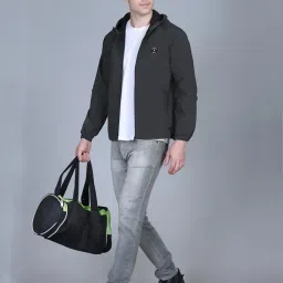 promount lightweight Hooded Windcheater Sporty Jacket For Men-JK012-Dgrey image 4