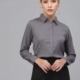 style quotient Women Solid White Polymoss Regular Formal Shirt image 1