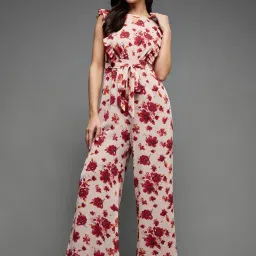 miss chase Women's Round Neck Sleeveless Floral Wide Leg Jumpsuit with Pockets image 1