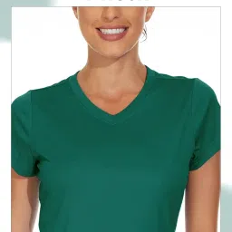 boladeci Women's Rash Guard Short Sleeve V Neck UPF 50+ Sun Protection Clothing Quick Dry UV SPF Swim Shirts, Emerald Green, Small image 2