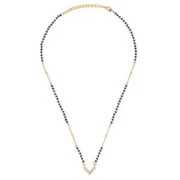 saloni fashion jewellery Traditional Splendid V Shape Gold Plated Combo Set of 2 Black Beaded Adjustable Chain Mangalsutra For Women image 3
