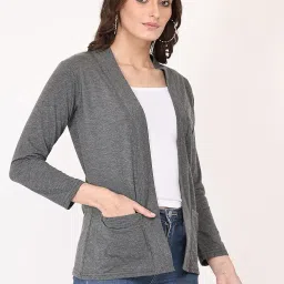 kg best collection Women Cotton Shawl Collar Pocket Shrug (XXL, Dark Grey) image 1