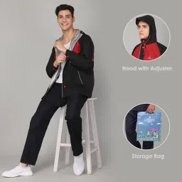 the clownfish Men's Waterproof Polyester Double Standard Length Coating Reversible RainStandard Length Coat With Hood. Set Of Top And Bottom. Printed Plastic Pouch With Rope image 3