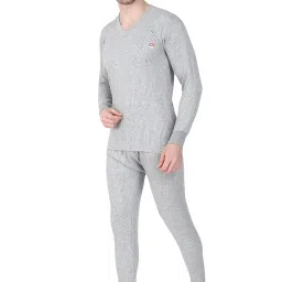 Alfa Quilted Premium Steam Disinfected Men's V-Neck Full Sleeves Cotton Thermal Top and Trouser Set image 2