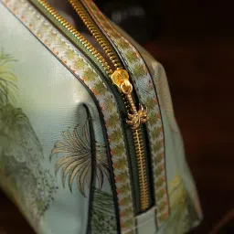 Pure Home + Living Green Como Printed Faux Leather Vanity Pouch - Small for Women, Stylish Pouches for Makeup Accessories Travel,Makeup,Vanity Case,Jewellery Pouch,Toiletry Make up Bag (Pack of 1) image 1