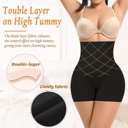 Taza Deals High-Waist Shapewear Shorts, Tummy Control, Seamless Body Shaper, Black and Beige, 2-Pack, Freesize image 5