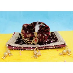 krypmax Mens Printed Velvet Traditional Ethnic Safa/Turban/Pagdi/Pagri (Maroon Color) with Velvet Dupatta (Size: 22 to 22.5 Inches) image 5